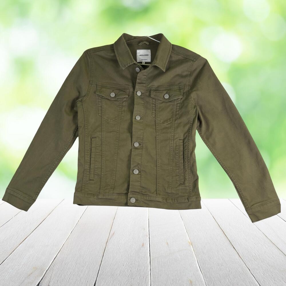JACK & JONES Denim Trucker Jacket Stretch Workwear Classic Olive Green Mens M
